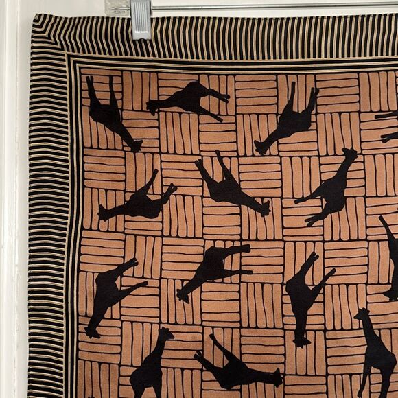 Vintage Echo Giraffe Silhouette Silk Square Scarf in Black, Tan & Brown - Picture 2 of 7